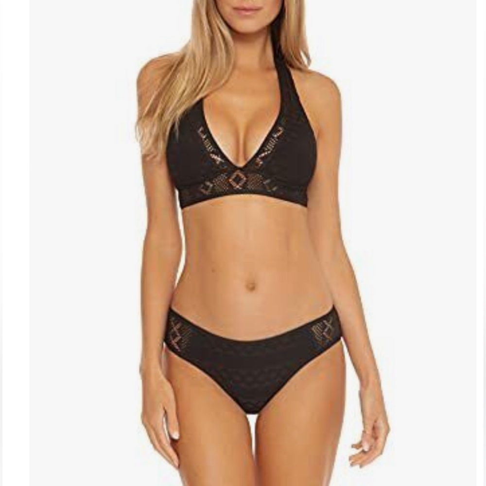 BECCA Colorplay Crochet lace halter bikini size L black